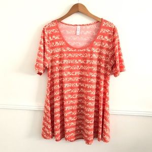 LuLaRoe Tops - Lularoe Large Perfect Tee Coral with Flower Print LuLaRoe Tops - Lularoe Large Perfect Tee Coral with Flower Print